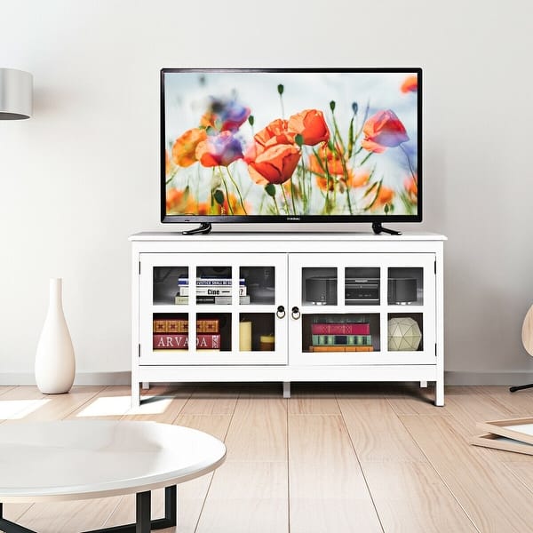 50" TV Stand Modern Wood Storage Console with 2 DoorsWhite 45" x 19